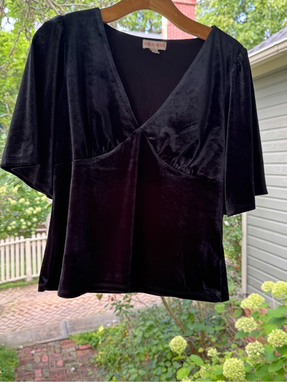 Knox Rose Black Velvet Surplice Empire Waist Top